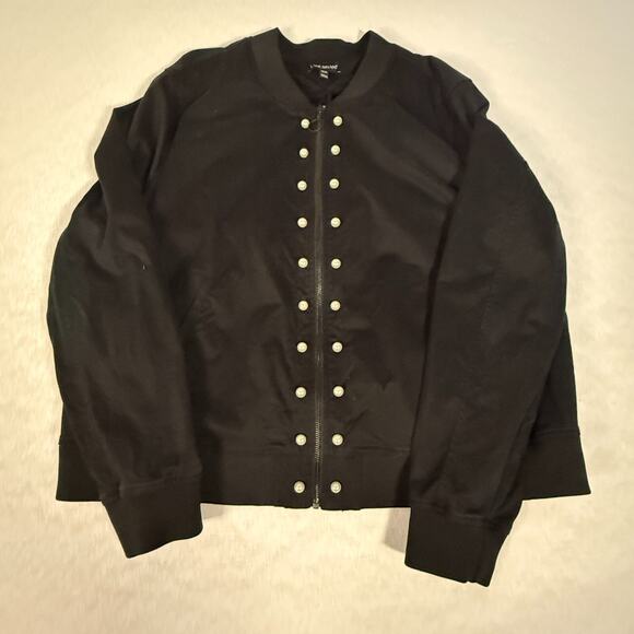 Lane Bryant Pearl Snap Bomber Jacket Black Zip Plus Size 22/24 Stretch Casual - Picture 1 of 7